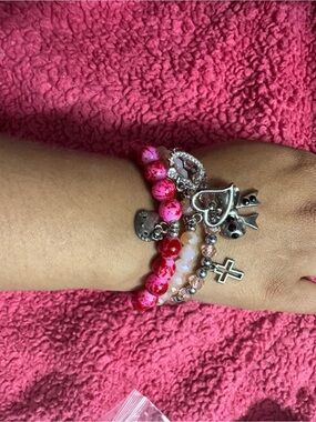 Pink Beaded Charm Bracelet Stack